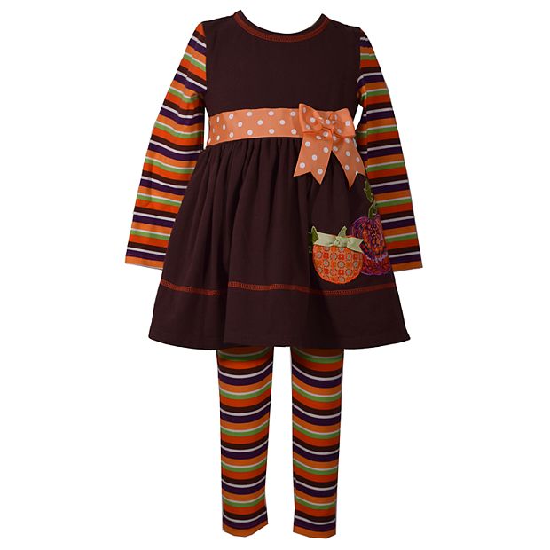 Baby Girl Bonnie Jean Pumpkin Dress & Striped Leggings Set