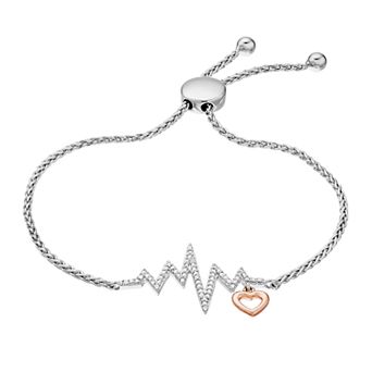 LeRose by Lexi and Rose Two Tone Sterling Silver Diamond Accent Heartbeat Adjustable Bracelet