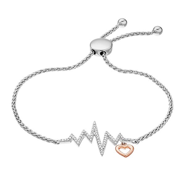 Glitzs Jewels Gold Tone Over Sterling Silver Heartbeat Polished Adjustable Bracelet