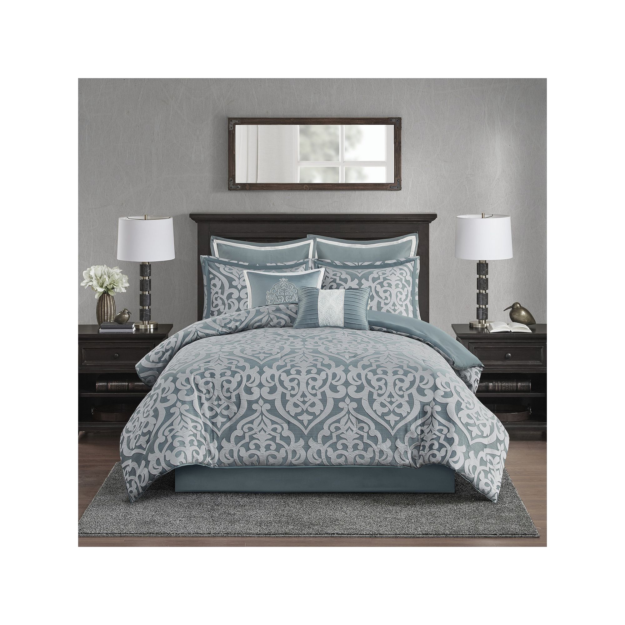 Madison Park Dillon 8-Piece Jacquard Comforter Set with Throw Pillows, Aqua