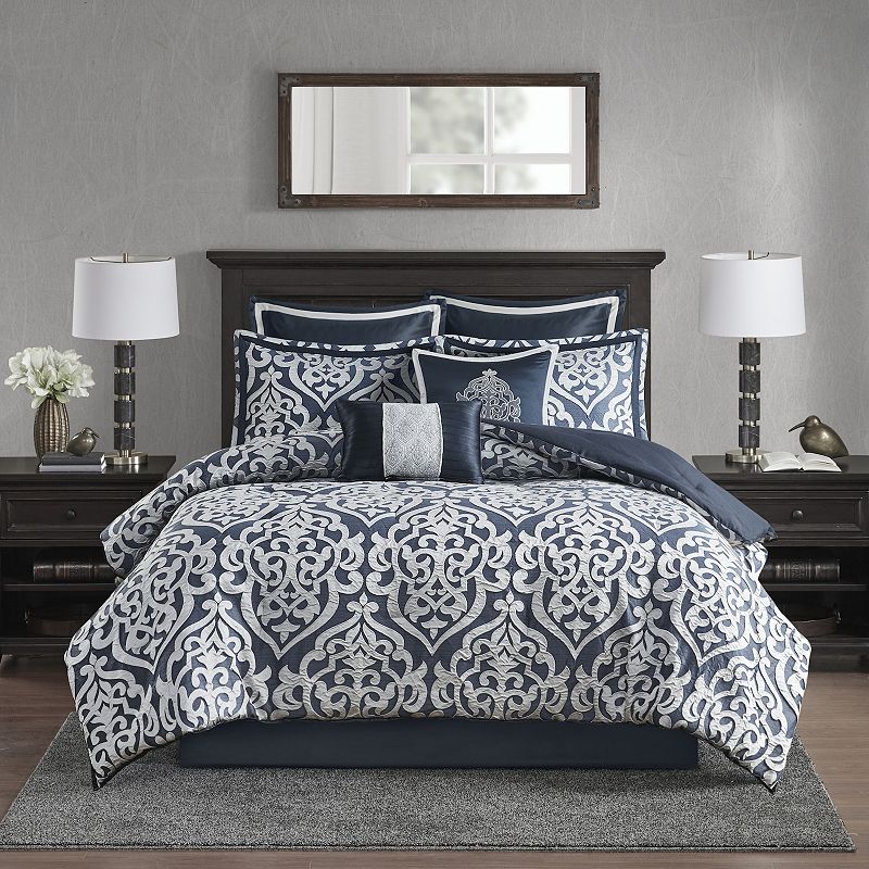 Madison Park Dillon 8-Piece Jacquard Comforter Set with Throw Pillows, Blue