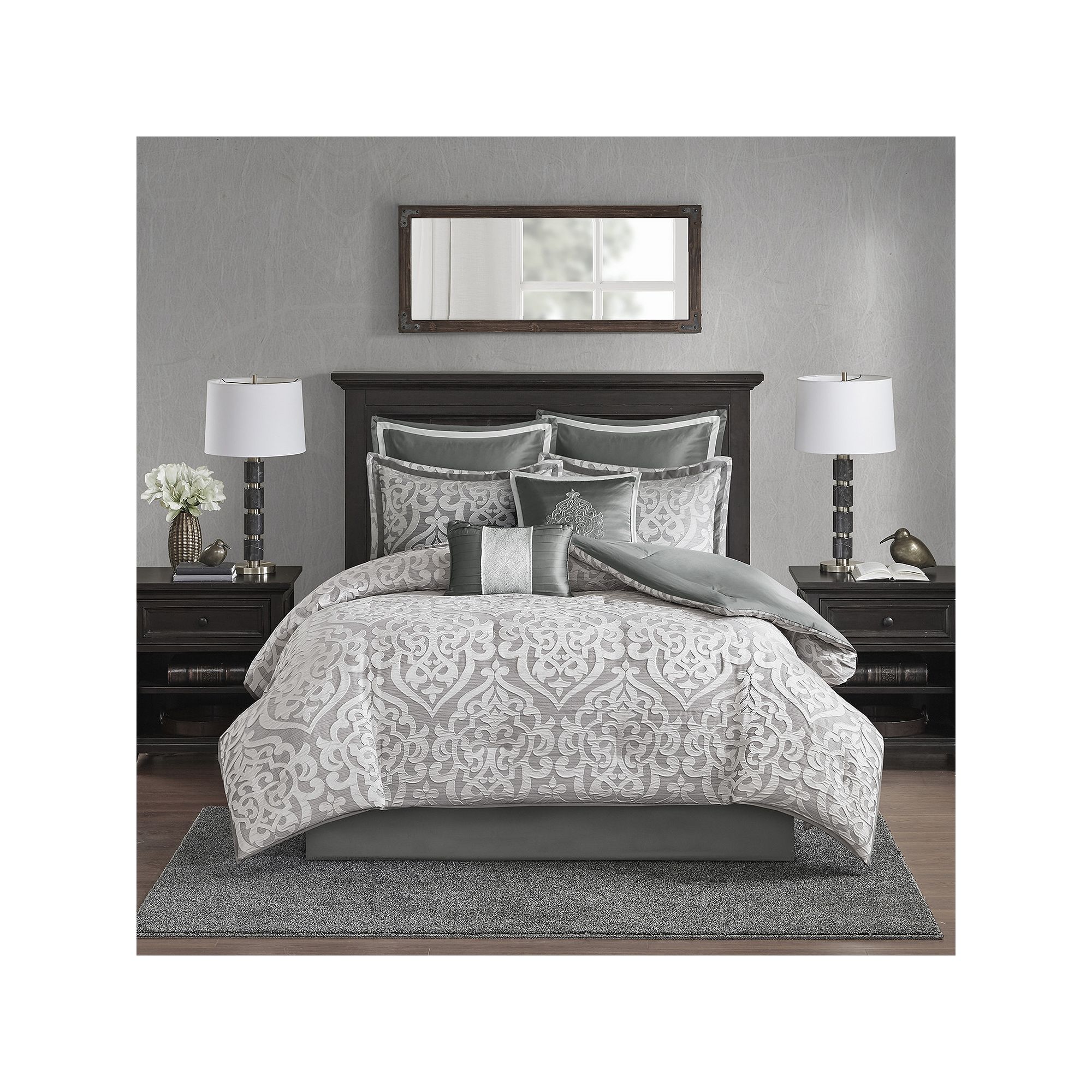 Madison Park Dillon 8-Piece Jacquard Comforter Set with Throw Pillows, Silv
