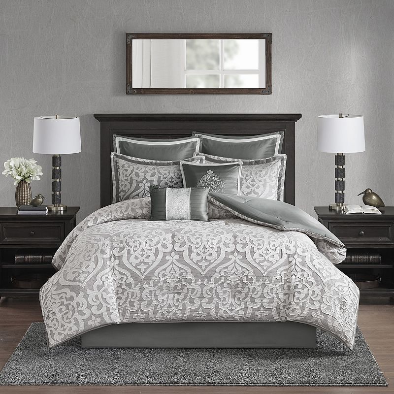 Madison Park Dillon 8-Piece Jacquard Comforter Set with Throw Pillows, Silv