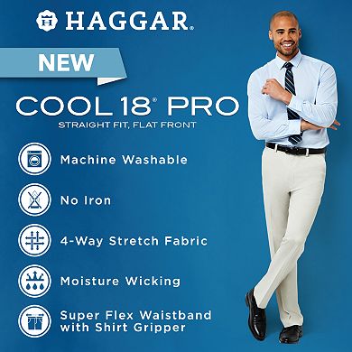 Men's Haggar® Cool 18® PRO Straight-Fit Wrinkle-Free Flat-Front Super Flex Waist Pants