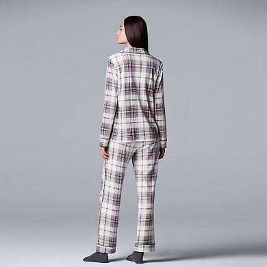 Women's Simply Vera Vera Wang 3-piece Velour Sleep Top & Pants Pajama Set