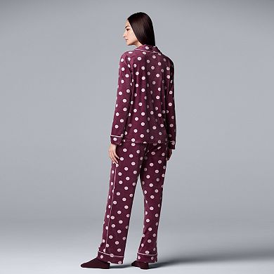 Women's Simply Vera Vera Wang 3-piece Velour Sleep Top & Pants Pajama Set