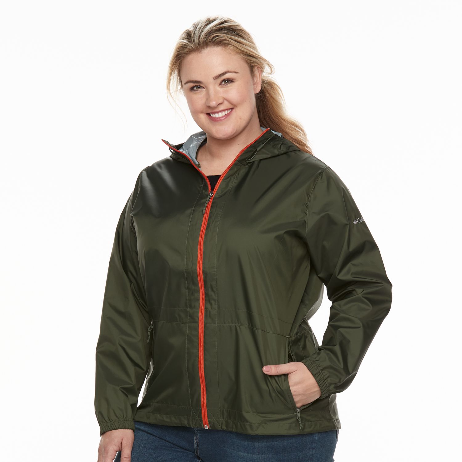 plus size columbia rain to fame hooded rain jacket