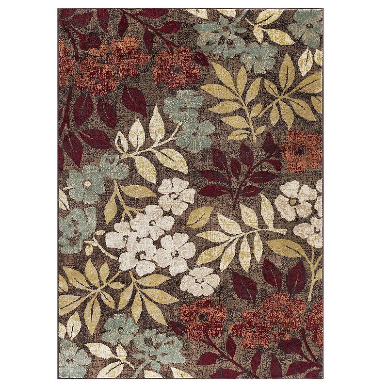 Kalea Transitional Floral Rug, Brown, 5X7 Ft