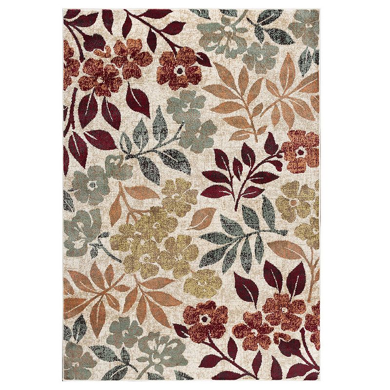 Kalea Transitional Floral Rug, White, 8X10 Ft