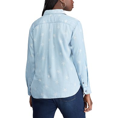 Plus Size Chaps Button Front Chambray Top