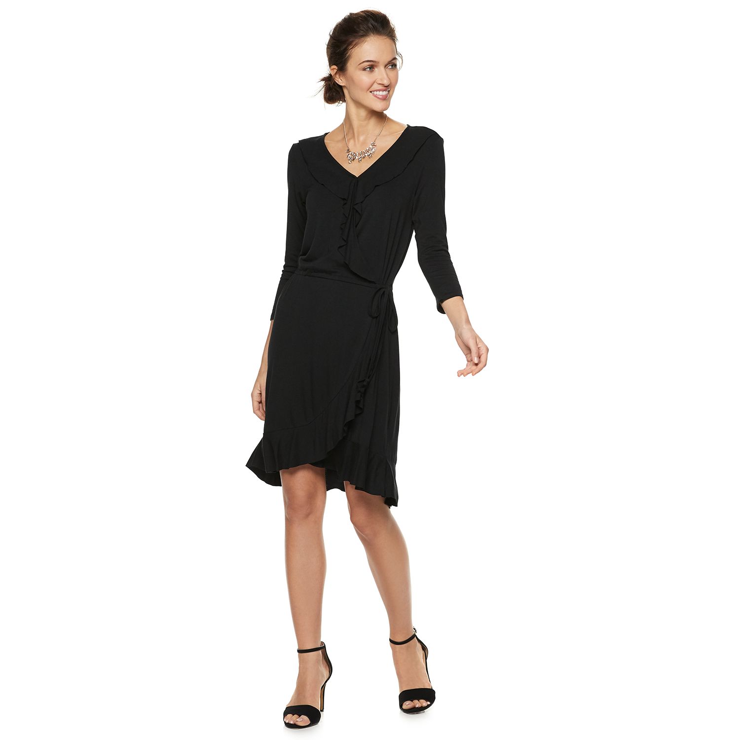 nina leonard faux wrap dress