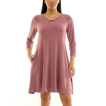 Women's Nina Leonard Embellished Keyhole Swing Dress