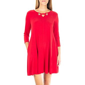 Women's Nina Leonard Embellished Keyhole Swing Dress