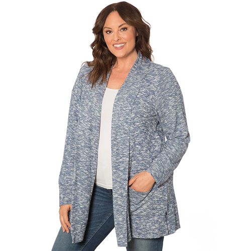 Plus Size Retrology Brushed Open-Front Cardigan