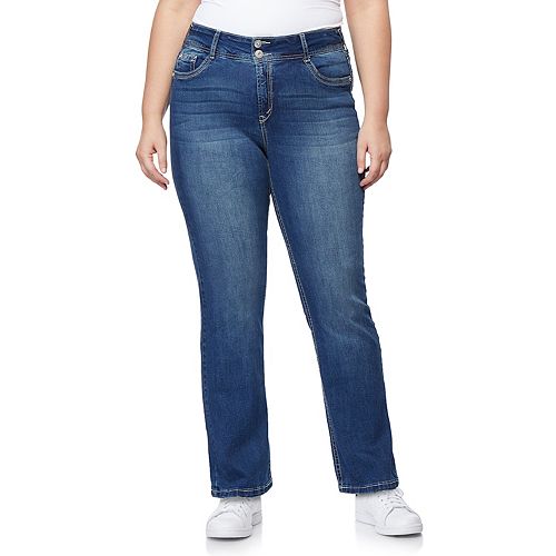 Juniors' Plus Size WallFlower Midrise Curvy Bling Bootcut Jeans