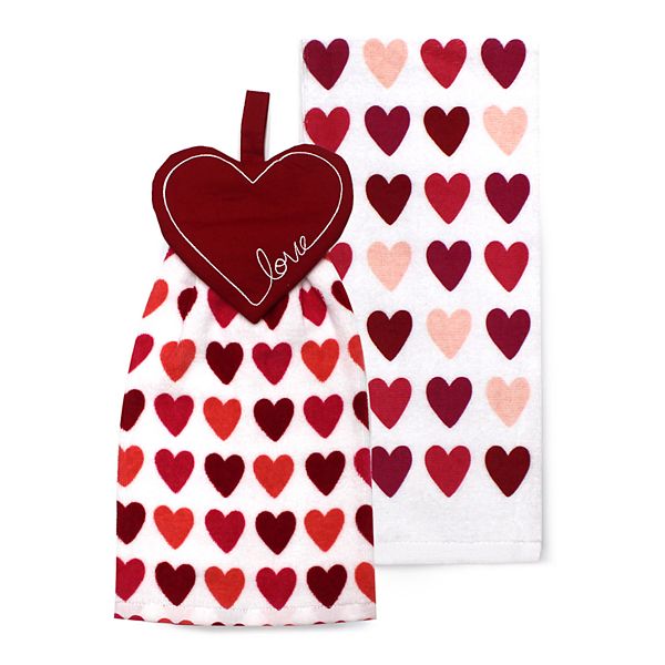 Celebrate Valentine's Day Together Heart Button-Top Kitchen Towel 2-pack