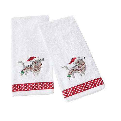 Saturday Knight, Ltd. 2pack Christmas Kitten Hand Towel Set