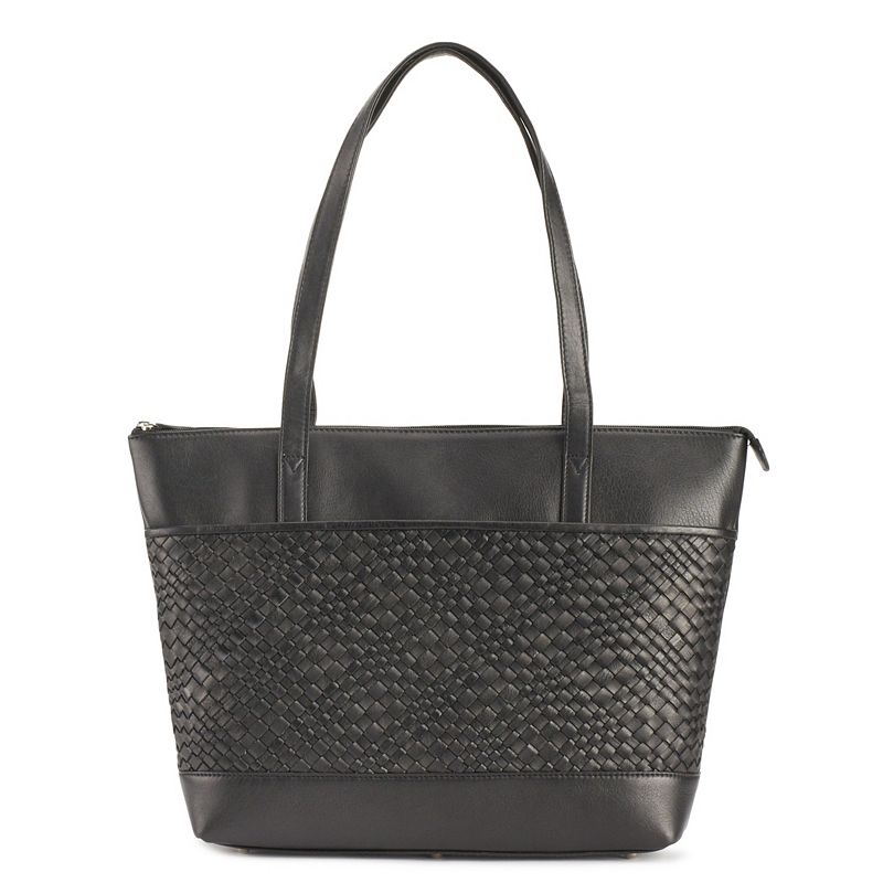 ili Woven Leather Tote, Black