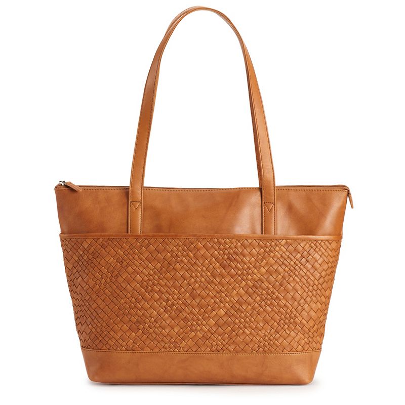 ili Woven Leather Tote, Brown
