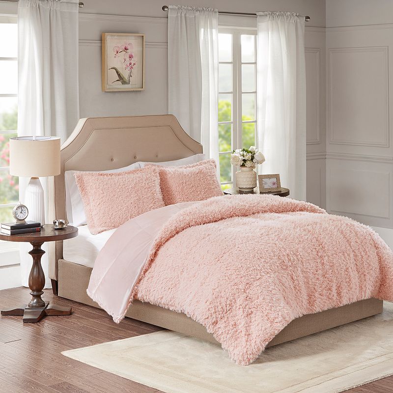 Madison Park Nova Faux Mohair & Faux Mink Comforter Set, Pink, Twin