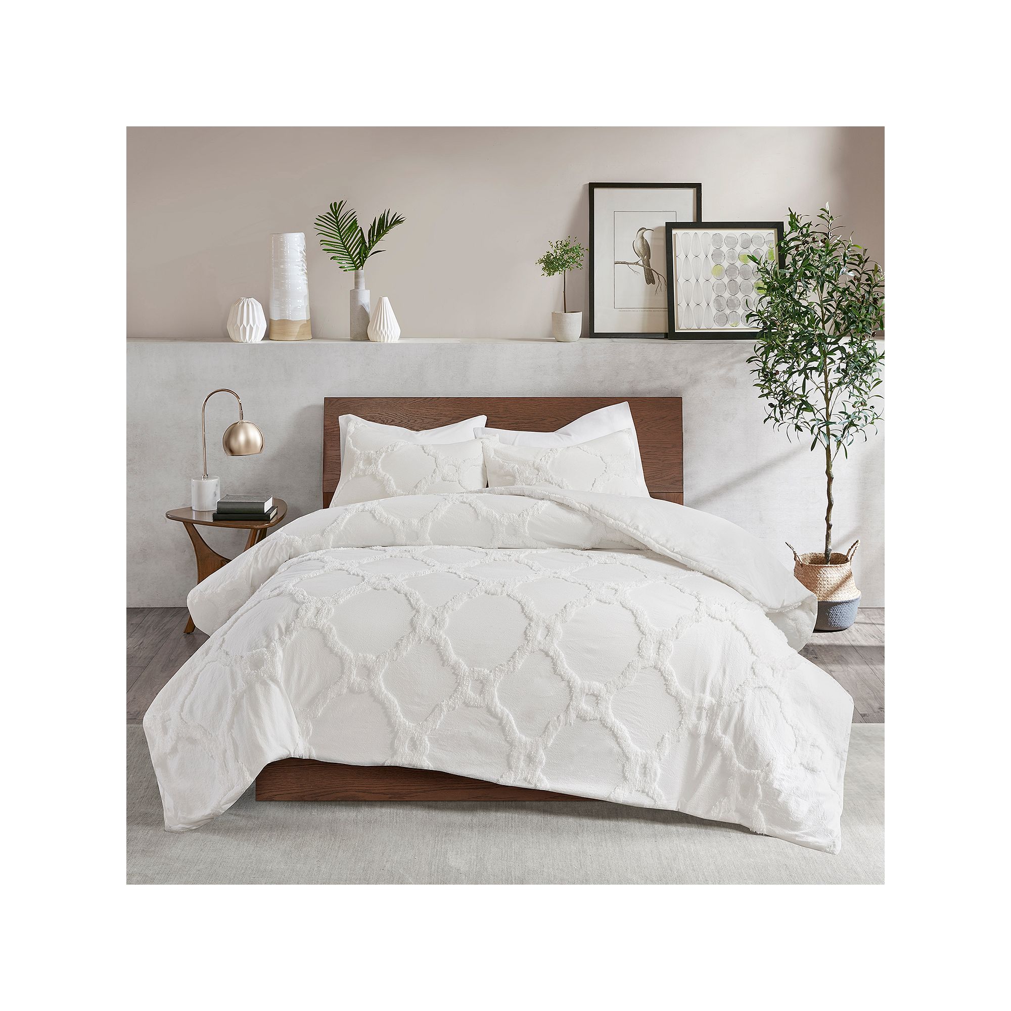 Madison Park Nollie Chenille Cotton Geometric 3-piece Comforter Set, White