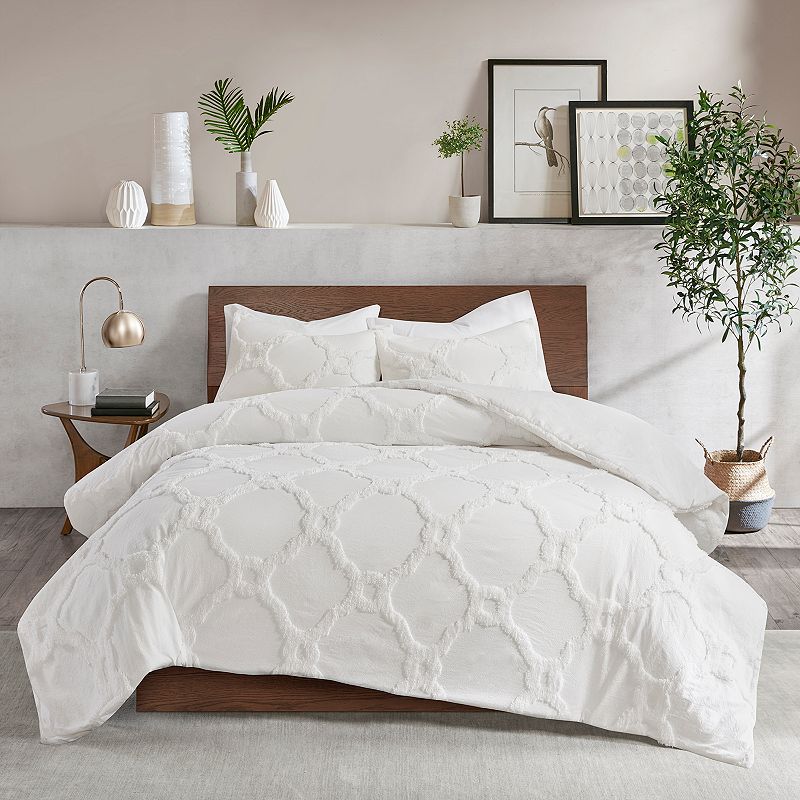 Madison Park Nollie Chenille Cotton Geometric 3-piece Comforter Set, White,