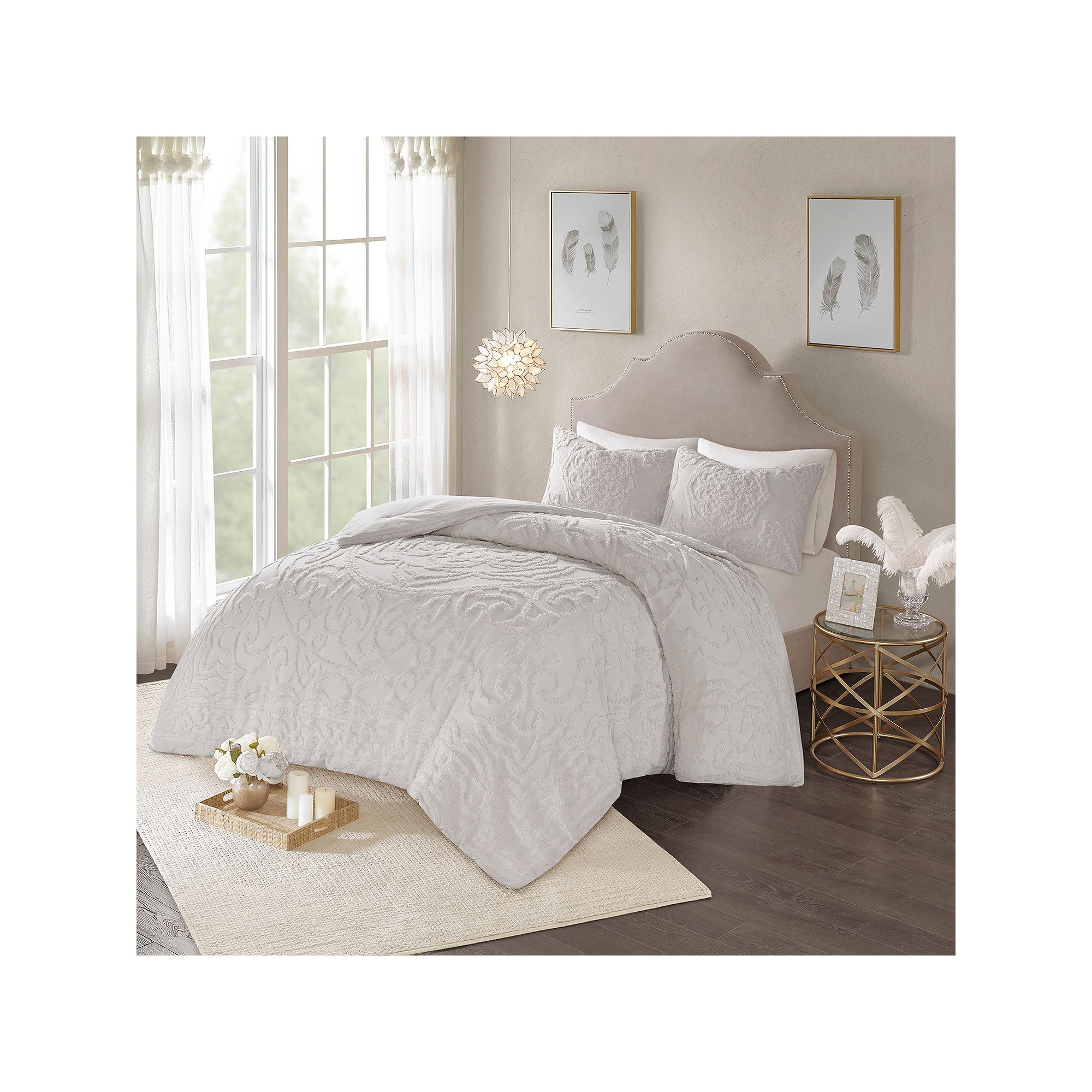 Madison Park Virginia Chenille Medallion Cotton Comforter Set, Gray