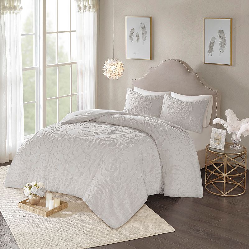 3pc King/California King Cecily Chenille Medallion Comforter Set - Gray: Madison Park, OEKO-TEX Certified, Midweight
