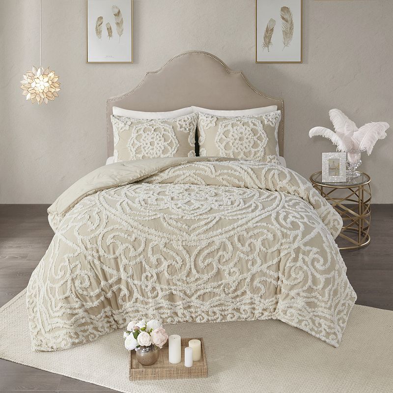 Madison Park Virginia 3-piece Chenille Medallion Cotton Comforter Set, Brow