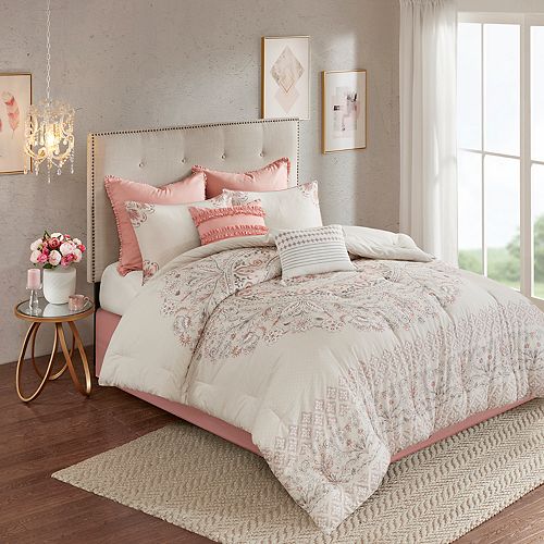 Madison Park Evelyn 8 Piece Cotton Printed Reversible Comforter Set