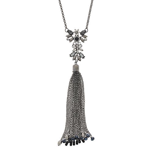 Simulated Crystal & Tassel Long Pendant Necklace