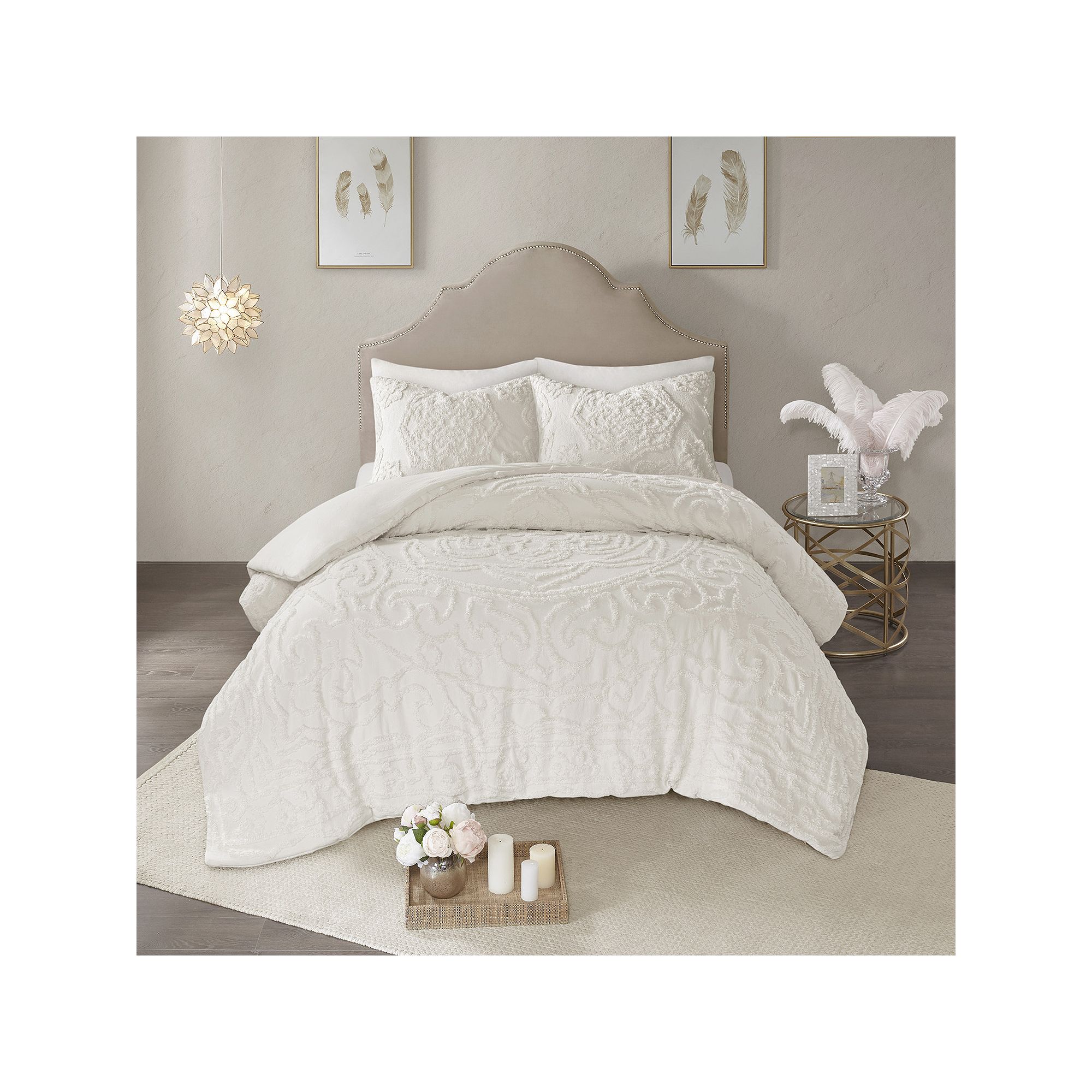 Madison Park Virginia 3-piece Cotton Chenille Medallion Duvet Cover Set, Iv