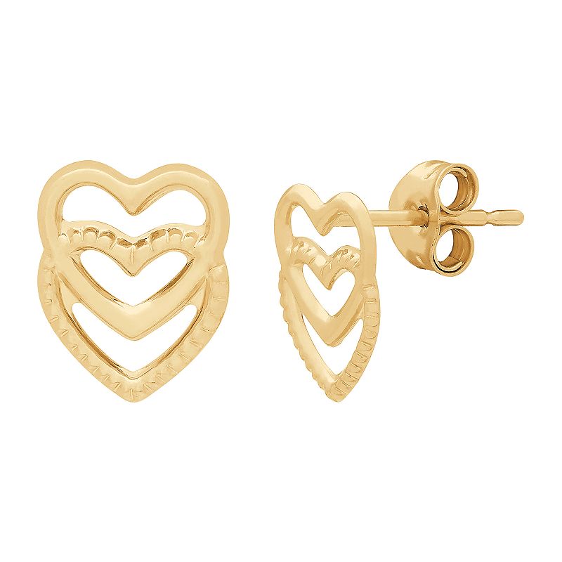 Everlasting Gold 14k Gold Heart Stud Earrings, Womens, Yellow