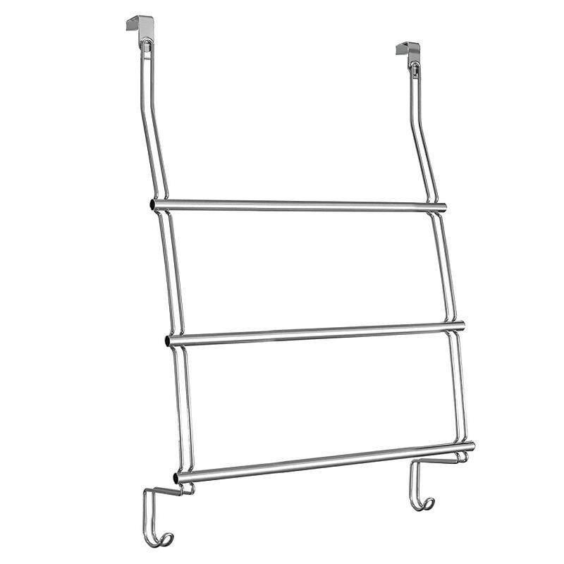 InterDesign Classico Over the Door Towel Rack with Hooks for Bathroom Chrome