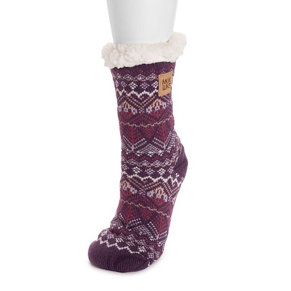 Women's MUK LUKS Patterned Cabin Slipper Socks - Boysenberry Fairisle (S-M)