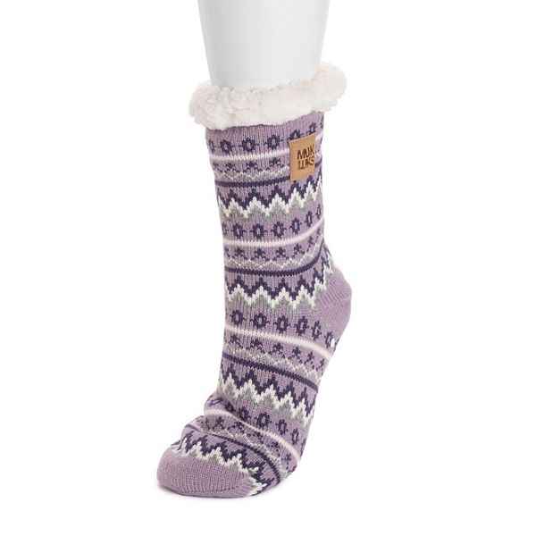 Womens MUK LUKS Patterned Cabin Slipper Socks - Winter Violet (S-M)