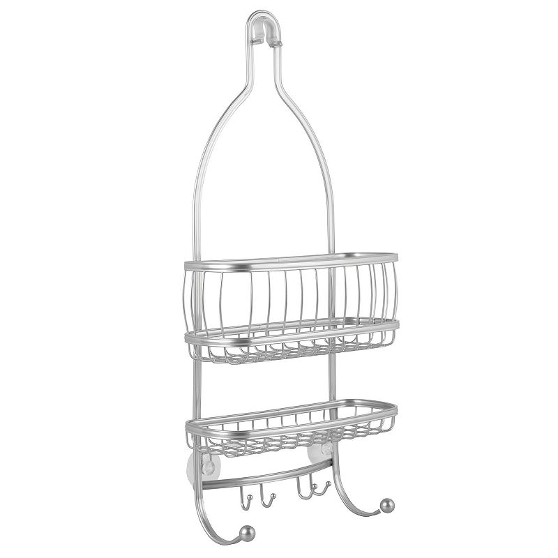 iDESIGN York Lyra Shower Caddy Silver: Steel Bathroom Storage, Hanging Organizer with Shelves