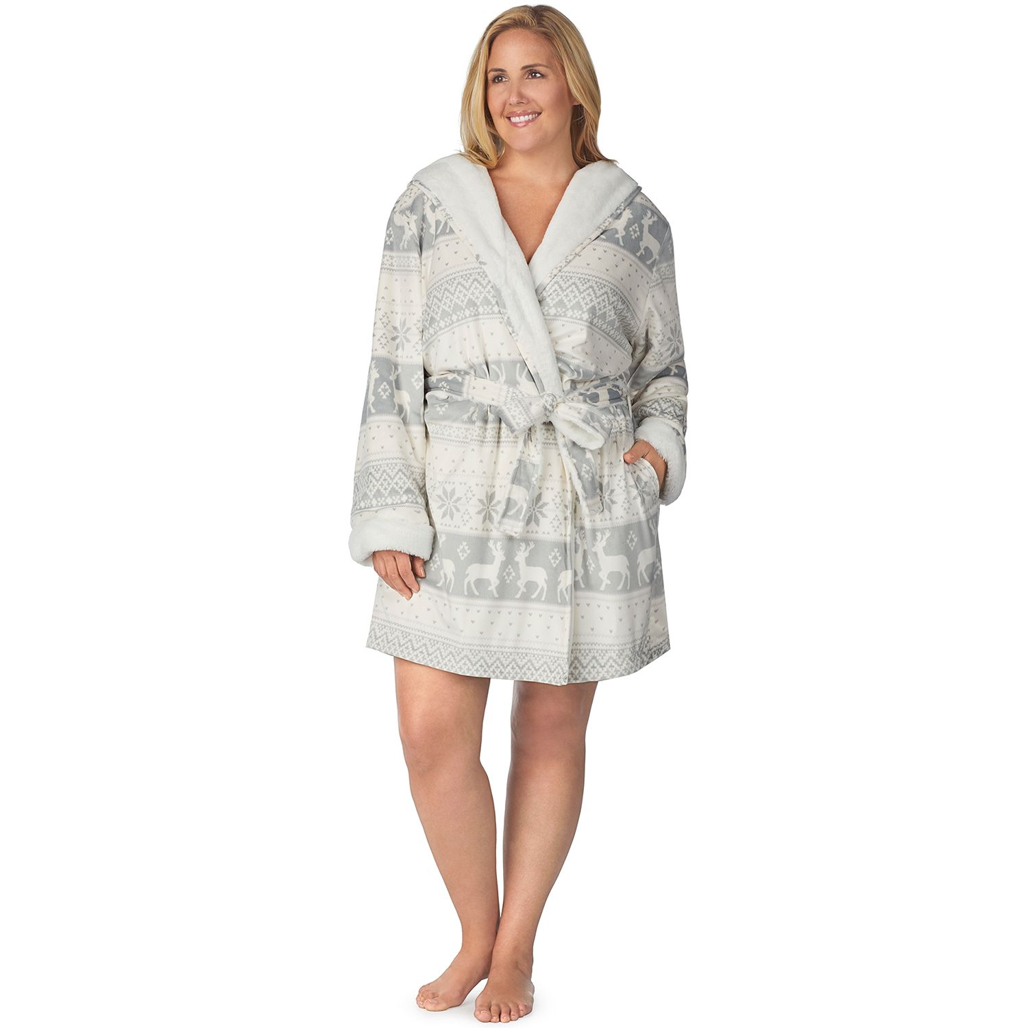 plus size cuddl duds fleece hooded wrap cardigan