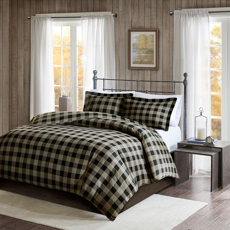 Woolrich Flannel Check Print Duvet Cover Set with Shams, Black, Full/Queen