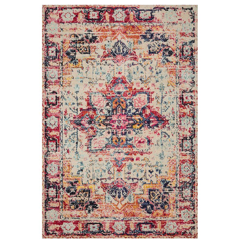 Loloi II Nadia Ivory Fiesta Accent or Area Rug, Multicolor, 8X11 Ft