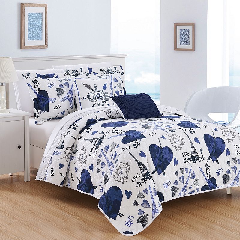 31090606 Chic Home Grand Palais Quilt Set, Blue, Queen sku 31090606