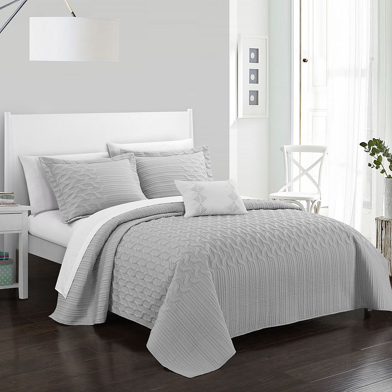 65447252 Chic Home Shalya Quilt Set, Grey, Full/Queen sku 65447252