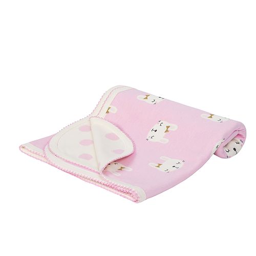Baby Girl Just Born Organic Reversible Bunny Polka Dot Swaddle