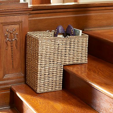 Household Essentials Two-Tone Wicker Stairstep Basket