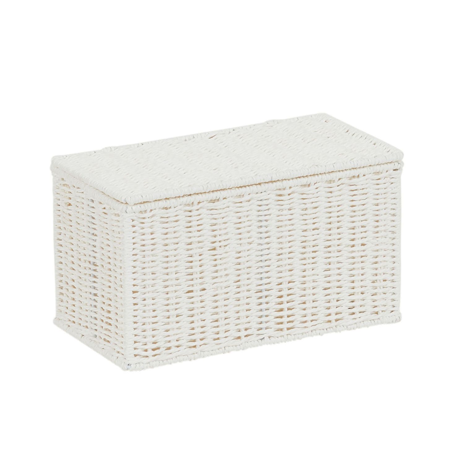 white wicker storage boxes