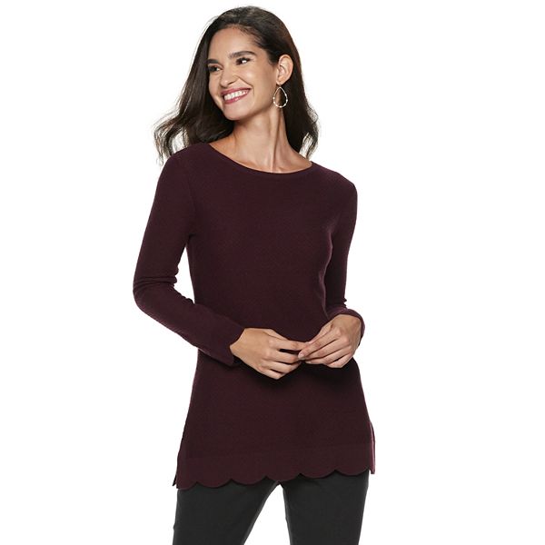 Women's ELLE™ Scallop-Hem Tunic Sweater