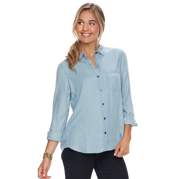 Juniors' SO® Chambray Button-Front Shirt