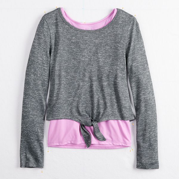 Girls 7-16 SO® Mock-Layer Knot Front Top