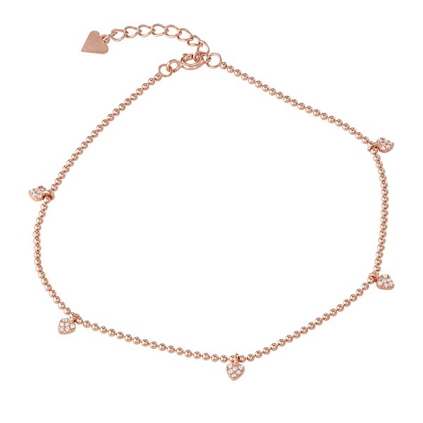 Rose Gold & Silver Plt Heart Anklet Adjustable With Gift Bag 