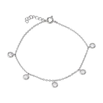 Designs by Gioelli Sterling Silver Cubic Zirconia Bezel Station Anklet